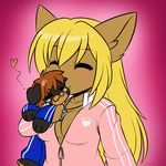  &lt;3 blonde_hair blush bornvictim canine chevi chibi cleavage dog hair june kingofkof kissing miles_(kingofkof) pink plushie shizuki teacher teachers_pet tracksuit wolf 