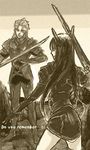  1boy 1girl armor black_hair long_hair lowres playstation rose_(dragoon) sketch skirt smile sword the_legend_of_dragoon weapon zieg_feld 