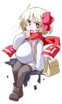  ahoge bag bright_pupils commentary_request fang food kugelschreiber pantyhose pregnant rumia scarf sitting solo touhou 