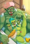  2025 5_fingers 5_toes absurd_res areola basket_(basketthegoblin) bath bath_brush bathing bathing_together bathtub beard big_breasts black_nails blue_hair braided_hair breasts brush colored_nails drugs duo facial_hair facial_scar feet female fingers goatee goblin green_body green_skin hair hand_on_leg hi_res holding_blunt holding_brush holding_object humanoid humanoid_pointy_ears inside leg_tattoo male male/female marijuana marijuana_blunt muscular muscular_male nails nerdbayne nipples not_furry nude open_mouth open_smile orbosh_grullclaw orc partially_submerged pecs pointy_ears raised_leg red_eyes red_hair rubber_duck scar shampoo sharp_teeth shower_cap signature sitting size_difference smile soapy soles suds tattoo teeth toes tusks wet 