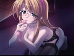  1girl blonde_hair blue_eyes blush breasts cleavage downhill_night emily_(artist) emily_(pure_dream) game_cg garter_belt glasses nipples oral penis thighhighs top_(company) uncensored yano_maria 