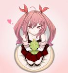  bare_shoulders chawa_(yossui009) doll heart highres original pink_eyes pink_hair seiza sitting smile solo 