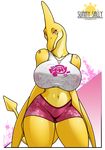  absurd_res big_breasts blush breasts clothing dinosaur female green_eyes hi_res lips looking_at_viewer my_little_pony pterodactyl reptile scalie shorts solo spade_tail sunny_sally thick_thighs thighs voluptuous walter_sache wide_hips 