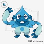  absurdres ape artist_name blue_eyes blue_fur fakemon full_body grin highres inkfernape instagram_logo instagram_username looking_at_viewer no_humans original pokemon pokemon_(creature) smile solo twitter_username twitter_x_logo 