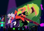  2024 absolute_territory absurd_res anthro big_breasts black_bottomwear black_clothing black_shorts black_topwear bottomwear bracelet breasts canid canid_demon canine carrying_another cellphone cleavage clothed clothing collar concert crowd demon devil_horns_(gesture) dinosaur duo electric_guitar electronics eyes_closed female fingerless_gloves fist gesture gloves glowing_accessory green_hair grin group guitar guitar_pick hair hand_gesture handwear hellaverse hellhound helluva_boss hi_res highlights_(coloring) holding_cellphone holding_object holding_phone holding_smartphone horn humanoid imp jacket jewelry legwear loona_(helluva_boss) mammal midriff musical_instrument mythological_canine mythological_creature mythology nipple_tape on_shoulders on_stage pasties performing phone pink_clothing pink_highlights pink_jacket pink_topwear plucked_string_instrument prehistoric_species pupils raised_arms recording_video red_clothing red_jacket red_sclera red_topwear reptile scalie sharp_teeth shorts size_difference slit_pupils smartphone smile spiked_collar spikes spotlight_beam starpaintart sticker string_instrument striped_horn stripes succubus tape teeth thigh_highs topwear white_eyes white_hair zeezi_(hazbin_hotel) 