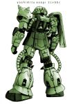  artist_name asagi_yoshimitsu back cable commentary_request english_text gundam mecha mecha_focus mobile_suit mobile_suit_gundam no_humans robot science_fiction shield shoulder_spikes spikes thrusters white_background zaku_ii zeon 
