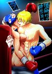  1boy 1girl abs artist_request battle beaten black_hair blonde_hair boxing boxing_ring breasts bruise defeated fight fighting forced game_over gloves highres injury kiss large_breasts muscle nipples pixiv_manga_sample rape resized short_hair sport sweat t178 tears topless translation_request 