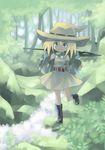  day forest hat kouno_hikaru nature open_mouth original outdoors smile solo 