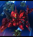  char's_counterattack chibi energy_gun geara_doga gun gundam kneeling mecha musaka no_humans rewloola riding sazabi shackles_(gundam) shield space space_craft weapon yone 