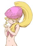  bad_id bad_pixiv_id beret blonde_hair bottomless dixie_kong donkey_kong_(series) donkey_kong_country donkey_kong_country_2 earrings flat_chest hat humanization jewelry long_hair myojing navel one_eye_closed out-of-frame_censoring personification ponytail solo tank_top tears 