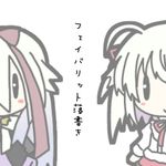  ahoge blush_stickers hair_ribbon hoshizora_no_memoria lowres mare_s_ephemeral minami_(colorful_palette) multiple_girls ototsu_yume ribbon translation_request white_hair |_| 