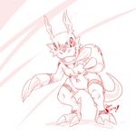  claws dark_clefita digimon guilmon line_art male monochrome penetration pink_and_white plain_background scalie solo white_background 