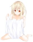  bad_id bad_pixiv_id bare_legs barefoot blonde_hair collarbone dress_shirt highres long_hair messy naked_shirt no_bra orange_eyes sakura-sou_no_pet_na_kanojo shiina_mashiro shirt sitting solo tatatass wariza 