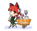  animal_ears bag blue_eyes blush_stickers bow braid candy cart cat_ears cat_tail eating extra_ears food hair_bow halloween halo jack-o'-lantern kaenbyou_rin lollipop multiple_girls multiple_tails pullcart red_eyes red_hair tail touhou twin_braids twintails urushi white_background white_hair zombie_fairy 