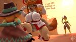  2025 3d_(artwork) accessory anthro armwear belt big_breasts boots bow_ribbon breasts brown_body brown_fur canid canine ceroba_ketsukane clothing cowboy cowboy_outfit curvy_figure desert detailed_background dialogue digital_media_(artwork) elbow_gloves english_text eyelashes female fingerless_gloves footwear fox fur gloves group gun hair hair_accessory hair_bow hair_ribbon handgun handwear hi_res holding_gun holding_handgun holding_object holding_ranged_weapon holding_revolver holding_weapon huge_breasts huge_hips huge_thighs humanoid if_we_win kemono kneeling long_hair male mammal meme navel nipple_outline old_west open_mouth orange_eyes orange_hair ordinary_pictures outside poncho ranged_weapon revolver ribbons shoes source_filmmaker_(artwork) starlo_(undertale_yellow) text thick_thighs think_mark_think! thong trio undertale_yellow underwear unknown_species voluptuous voluptuous_anthro voluptuous_female watermark weapon white_boots white_clothing white_footwear white_gloves white_handwear white_thong white_underwear wide_hipped_anthro wide_hipped_female wide_hips yellow_body yellow_skin 