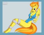  anthro anthrofied bdsm blush bondage bound breasts brown_eyes equine female friendship_is_magic hair horse kloudmutt mammal my_little_pony orange_hair pegasus pony sitting solo spitfire_(mlp) straps two_tone_hair wings wonderbolts_(mlp) 