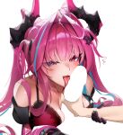  1boy 1girl arknights arknights:_endfield between_breasts black_gloves blue_eyes blush bra breasts censored dragon_girl dragon_horns erection fellatio gloves grabbing_another's_arm hair_intakes hair_on_horn hand_on_own_penis hetero highres horns large_breasts large_penis licking licking_penis long_hair meme multicolored_gloves multicolored_hair multicolored_horns negative_space_oral_(meme) open_mouth oral penis pink_gloves pink_hair pink_horns pointy_ears red_bra streaked_hair tongue tongue_out two-tone_gloves two-tone_horns underwear yuki_(yuki_yu_owo) yvonne_(arknights) 