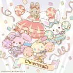  4girls :3 :d animal_ears artist_request blue_bow blue_eyes blush bonbonribbon bow cheeristails cheerleader chibi chibi_only chibikemo commentary_request confetti copyright_name dress furry furry_female green_bow hair_bow highres looking_at_viewer marroncream multiple_girls official_art orange_bow pom_pom_(cheerleading) purple_bow rabbit_ears rabbit_girl rabbit_tail red_bow sanrio second-party_source smile solid_oval_eyes tail usahana wish_me_mell 