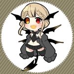  1girl :d black_bra black_necktie black_skirt black_sleeves black_streaks black_thighhighs blonde_hair blunt_bangs blush bra chibi chibi_only commentary_request demon_girl demon_tail demon_wings detached_collar detached_sleeves fangs full_body heterochromia long_sleeves microskirt multicolored_hair navel necktie nise_dorothia open_mouth original pleated_skirt red_eyes short_hair sidelocks skirt sleeves_past_fingers sleeves_past_wrists slit_pupils smile solo streaked_hair tail teeth thighhighs underwear upper_teeth_only wings yellow_eyes zettai_ryouiki 