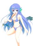  bikini blue_eyes blue_hair fangs fish head_fins highres long_hair original solo suishin_ruki swimsuit 
