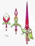  absurdres artist_name bounsweet commentary_request dagger dated highres knife lance objectification pokemon polearm simple_background steenee sukepmonster tsareena weapon white_background 