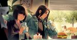  2girls 4boys absurdres ahoge alluka_zoldyck black_eyes black_hair black_kimono black_sweater blunt_bangs bob_cut burger cake cherry chinese_commentary commentary_request cup disposable_cup drinking family food fruit green_jacket highres holding holding_cup hunter_x_hunter illumi_zoldyck inverted_bob jacket japanese_clothes kalluto_zoldyck killua_zoldyck kimono long_hair long_sleeves maid milluki_zoldyck mole mole_under_mouth multiple_boys multiple_girls obi obiage obijime open_clothes open_jacket painting_(object) pink_kimono pink_shirt purple_eyes sash shirt short_hair sitting slice_of_life strawberry_shortcake sweater turtleneck turtleneck_sweater very_long_hair walking white_hair white_shirt xxlsid48 