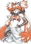  1girl ahoge animal_ear_hairband animal_ears asymmetrical_gloves bare_shoulders bear_ear_hairband bear_ears black_gloves breasts commentary crop_top elbow_gloves eyepatch fake_animal_ears fingerless_gloves flame_print gloves hair_between_eyes hair_ornament hairband highres houtengeki jumpsuit jumpsuit_around_waist koleda_belobog long_hair looking_at_viewer midriff pants red_eyes red_hair single_elbow_glove solo sphere_hair_ornament twintails uneven_gloves zenless_zone_zero 