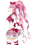  bad_id bad_pixiv_id bracer crop_top cure_melody frilled_skirt frills green_eyes hair_ribbon houjou_hibiki long_hair magical_girl manabebebe midriff miniskirt navel pink_hair precure red_legwear ribbon skirt solo striped striped_legwear suite_precure thighhighs twintails 