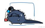  1boy 1other :3 ambiguous_gender arknights chibi chinese_commentary coffee coffee_mug commentary_request cup doctor_(arknights) exhausted highres hua_ren_nan kettle mug puff_of_air snake_boy snake_tail tail zuo_le_(arknights) 