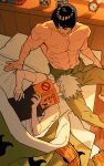  2boys absurdres alarm_clock arm_tattoo barefoot bed_sheet black_hair black_shirt blunt_bangs bodysuit bodysuit_around_waist book bowl_cut clock closed_eyes commentary_request cross_scar from_above green_bodysuit grey_hair hair_between_eyes hatake_kakashi highres holding holding_book korean_commentary leg_warmers m0_mo_momo male_focus might_guy multiple_boys multiple_scars muscular muscular_male naruto_(series) on_bed orange_leg_warmers picture_frame pillow reading scar scar_across_eye scar_on_arm scar_on_chest scar_on_face scars_all_over shirt short_hair sleeveless sleeveless_shirt spiked_hair tattoo thick_eyebrows toned toned_male topless_male under_covers unworn_leg_warmers yaoi 