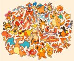  blue_eyes bright_pupils buizel castform castform_(sunny) charizard chimchar claws corphish cufant dedenne deoxys deoxys_(normal) dubusul fangs fletchling grid_teeth growlithe highres krabby ledyba magikarp minior minior_(core) minior_(orange_core) moltres no_humans open_mouth orange_theme paras pokemon pokemon_(creature) raichu rotom rotom_(normal) scrafty signature simple_background teddiursa tepig torchic trapinch white_pupils 