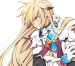  armor bad_id bad_pixiv_id blonde_hair blue_eyes chung_seiker elsword hair_flaps iron_paladin_(elsword) limble long_hair male_focus serious solo white_background 