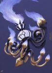  absurdres chandelier chandelure commentary_request ewokakukaede fire floating full_body highres mega_chandelure mega_pokemon mismatched_eyes pokemon pokemon_(creature) pokemon_focus purple_eyes purple_fire yellow_eyes 