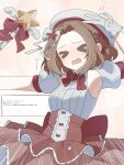  >_< 1girl alternate_costume brown_hair commentary_request detached_sleeves embarrassed frilled_skirt frills hat highres iris_(rune_factory) magical_girl odaibako red_skirt rfo_2011 rune_factory rune_factory_oceans short_hair skirt solo staff star_(symbol) v white_hat 