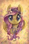  &#9774; abstract_background blue_eyes equine female feral flower fluttershy_(mlp) friendship_is_magic fur hair hippie horse mammal my_little_pony pegasus pink_hair pony portrait solo speshal-snowflake wings yellow_fur 