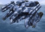  arm_cannon camouflage cloud cloudy_sky commentary_request dual_arm_cannons flying highres mecha mecha_focus midair missile no_humans ocean original robot science_fiction sky tyokugekidato water weapon 
