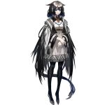  1girl arknights bead_necklace beads bird_tail bird_wings black_hair black_pantyhose blue_eyes blue_hair dress full_body grey_shoes hair_flaps jewelry kjera_(arknights) long_sleeves looking_at_viewer multicolored_hair necklace official_art own_hands_together pantyhose parted_lips ryuuzaki_ichi shoes short_dress short_hair simple_background smile solo standing streaked_hair tachi-e tail third-party_source transparent_background white_dress wide_sleeves wings 