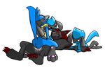  anal anal_penetration blush bound cowgirl_position cum cum_inside eyes_closed forced lucario lying male nintendo nude on_back on_top open_mouth orgasm penetration penis pinned_down plain_background pok&#233;mon pok&eacute;mon rape red_eyes riolu sex straddling video_games white_background zoroark 