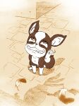  brown_eyes commentary_request dog feathers grin iggy_(jojo) jojo_no_kimyou_na_bouken no_humans sitting smile solo stardust_crusaders touyama_maki 
