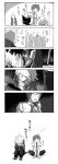  2boys 2girls absurdres ahoge asahina_aoi campfire commentary_request danganronpa:_trigger_happy_havoc danganronpa_(series) danganronpa_2:_goodbye_despair embarrassed highres hinata_hajime island komaeda_nagito lonely maizono_sayaka male_focus meeting monochrome multiple_boys multiple_girls on_ground r9rpd talking translation_request yaoi 