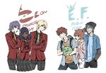  amuro_ray bag beanie bindi black_hair blazer blonde_hair brown_hair char_aznable commentary_request dark-skinned_female dark_skin desi doctahmem double_bun fraw_bow garma_zabi green_eyes gundam hair_bun haro hat highres holding jacket kai_shiden korean_commentary lalah_sune long_sleeves mobile_suit_gundam multiple_boys multiple_girls necktie pants purple_hair robot school_uniform shirt short_hair simple_background skirt smile sunglasses zeon 