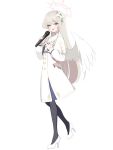  1girl absurdres angel_wings black_neckerchief blonde_hair blue_archive blush braid buttons chest_harness crown_braid double-breasted dress feathered_wings flower full_body gun hair_flower hair_ornament halo handgun harness highres holding holding_microphone holster holstered light_blush long_hair long_sleeves looking_at_viewer low_wings microphone nagisa_(blue_archive) neckerchief open_mouth pink_flower pink_halo puffy_long_sleeves puffy_sleeves riel_choco sailor_collar sailor_dress shrug_(clothing) simple_background singing smile solo trinity_general_school_logo very_long_hair walther_ppk weapon white_background white_dress white_flower white_sailor_collar white_shrug white_wings wings yellow_eyes 