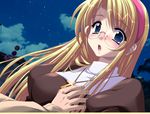  1girl blonde_hair blue_eyes cross downhill_night emily_(artist) emily_(pure_dream) glasses long_hair nun top_(company) yano_maria 