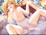  1girl blonde_hair blush breasts downhill_night emily_(artist) emily_(pure_dream) eyes_closed game_cg kotosato_yuuna nude pussy top_(company) twintails uncensored water 