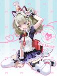  >_< 1girl absurdres animal_ear_hairband animal_ears apron arm_up bag bandaid bandaid_hair_ornament bell black_dress black_garter_straps black_hairband black_shoes black_thighhighs black_wrist_cuffs blush bow cat_ear_hairband cat_ears cat_ornament commentary cream cup dress drinking_glass embarrassed fake_animal_ears fake_wings fang food food_on_head frilled_apron frilled_dress frilled_wrist_cuffs frills fruit full_body garter_straps ghost_ornament green_hair green_halo green_nails hair_intakes hair_ornament hairband hairclip halo hand_on_ground heart highres leg_warmers looking_at_viewer maid maid_apron maid_headdress malsuk medium_hair multicolored_eyes multicolored_shoes multiple_hairclips neck_bell necktie object_on_head official_alternate_costume open_mouth parfait parfait_glass parted_bangs pin pink_bow ponytail purple_eyes rabbit_hair_ornament red_bag red_bow red_necktie shoes short_sleeves sitting solo spill strawberry strawberry_parfait striped_background sunna_(afternoon_tea_break)_(zenless_zone_zero) sunna_(zenless_zone_zero) tearing_up thighhighs translation_request triangle_hair_ornament two-tone_eyes two-tone_shoes untranslatable_commentary wariza white_apron white_bow white_leg_warmers white_shoes white_thighhighs white_wings winged_bag wings wrist_cuffs x_hair_ornament yellow_eyes zenless_zone_zero 