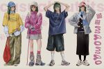  1girl adjusting_clothes adjusting_headwear alternate_costume backpack bag baseball_cap bead_hairband black-framed_eyewear black_skirt black_socks black_sweater_vest blue_bag blue_eyes blue_gloves blue_hat blue_shirt blue_shoes blunt_bangs brown_pants cane cardigan cargo_shorts casual character_name closed_mouth collar collared_shirt commentary contemporary converse earbuds earphones english_commentary english_text facing_viewer fingerless_gloves floral_print full_body gloves green_hair green_shorts grey_cardigan grey_leg_warmers grey_skirt hand_in_pocket hands_on_own_head hat heart high_collar highres interlocked_fingers jacket kusuriya_no_hitorigoto leaf leg_warmers long_hair long_skirt looking_at_self looking_at_viewer looking_to_the_side maomao_(kusuriya_no_hitorigoto) multiple_views object_in_pocket one_eye_closed open_cardigan open_clothes oversized_clothes oversized_shirt pants parted_lips paw_print pink_hat pink_jacket pink_socks pocket purple_rope red-tinted_eyewear red_bag red_shoes reebok rope shirt shoes shorts shoulder_bag sideways_glance skirt sleeves_past_fingers sleeves_past_wrists sneakers socks standing striped_clothes striped_shirt sumi_(suumiko_) sweater_vest t-shirt teardrop-framed_glasses tinted_eyewear tote_bag turning_head twintails vertical-striped_clothes vertical-striped_shirt white-framed_eyewear white_bag white_hat white_shirt white_shoes white_socks yellow_shirt 