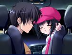  1girl black_hair blush cap car daikokuya_kyouko downhill_night emily_(artist) emily_(pure_dream) eyes_closed game_cg hat motor_vehicle top_(company) vehicle 