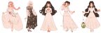  5girls bare_shoulders black_dress black_lips black_shoes blonde_hair blunt_bangs blush braid braided_twintails brown_hair closed_eyes closed_mouth commentary dress earrings full_body hair_bun high_heels holding holding_own_dress holding_scissors irene_(red_velvet) jewelry joy_(red_velvet) long_dress long_hair long_sleeves looking_at_viewer multiple_girls parted_bangs pink_dress pink_hair puffy_short_sleeves puffy_sleeves red_lips red_velvet_(group) scissors see-through_clothes see-through_sleeves seulgi_(red_velvet) shoes short_sleeves sidelocks simple_background sparkle string vicki_tsai wendy_(red_velvet) white_background yeri_(red_velvet) 