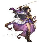  1girl another_eden another_eden_art_team arm_up armor azami_(another_eden) black_eyes black_hair boots breasts closed_mouth curtained_hair forehead_protector from_side full_body hair_ribbon highres holding holding_sheath holding_sword holding_weapon japanese_armor japanese_clothes katana kimono kote lips long_hair long_sleeves looking_at_viewer medium_breasts multiple_swords official_art petals ponytail ribbon samurai sheath sheathed shin_guards shoulder_armor simple_background smile solo standing sword sword_tassel tachi-e tassel third-party_source transparent_background unsheathed variant_set weapon weapon_tassel white_kimono wide_sleeves yellow_ribbon 