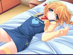  1girl bed blonde_hair blue_eyes blush downhill_night emily_(artist) emily_(pure_dream) game_cg kotosato_yuuna lying pillow top_(company) twintails 